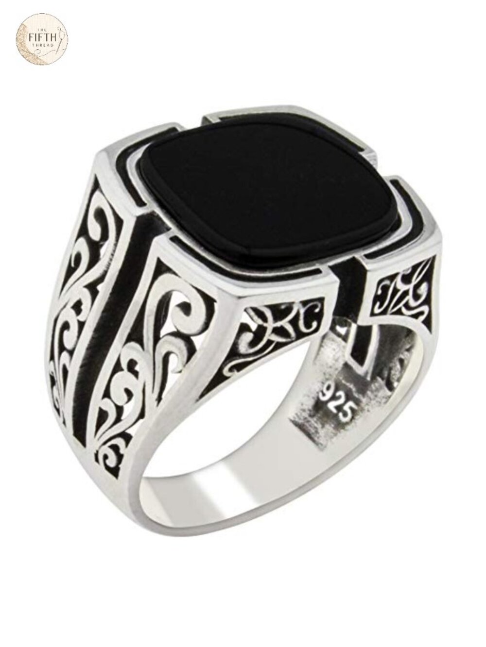 Sterling Silver Black Onyx Men's Signet Ring Size 8